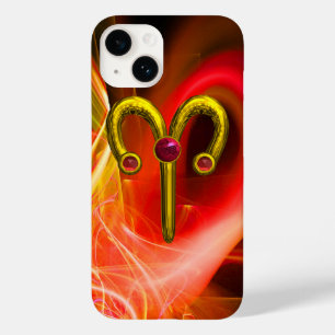 GOLD ZODIAC SIGN ARIES, Red Yellow Fractal Swirls Case-Mate iPhone 14 Case