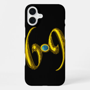 GOLD ZODIAC SIGN CANCER, Blue Opale Gemstone Black iPhone 16 Plus Case