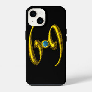 GOLD ZODIAC SIGN CANCER, Blue Opale Gemstone Black iPhone 14 Case