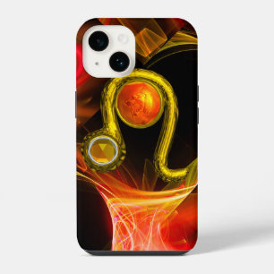 GOLD ZODIAC SIGN LEO Red Yellow Fractal Swirls iPhone 14 Case