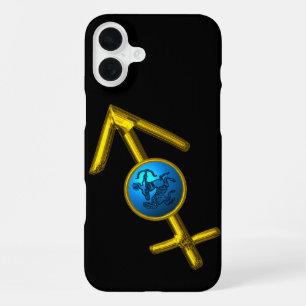 GOLD ZODIAC SIGN SAGITTARIUS, Blue Turquoise,Black iPhone 16 Plus Case