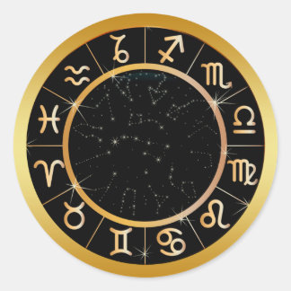 GOLD ZODIAC SIGNS CLASSIC ROUND STICKER
