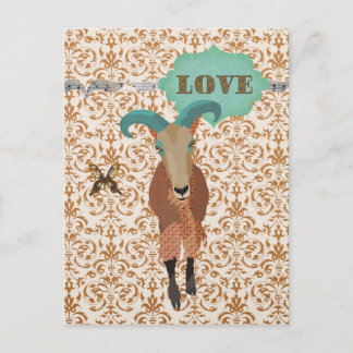 Golddust Aoudad & Butterfly Damask  Postcard Love