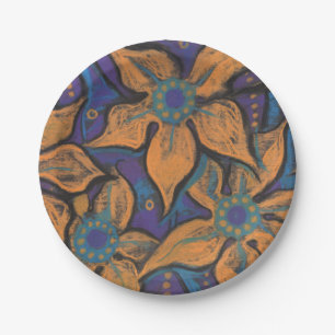 Golde Flowers Orange Purple Floral Art Painting Paper Plate