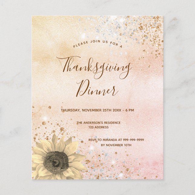 Golde sunflower Thanksgiving Dinner invitation (Front)