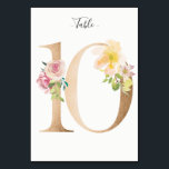 Golden 10 Floral Table Number Card<br><div class="desc">Golden number with soft pastel floral embelishment table number card. Personalise text font style,  size,  and colour.</div>