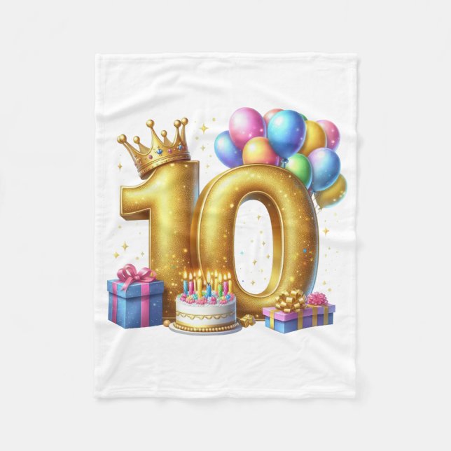Golden 10th Birthday Fleece Blanket (Front)