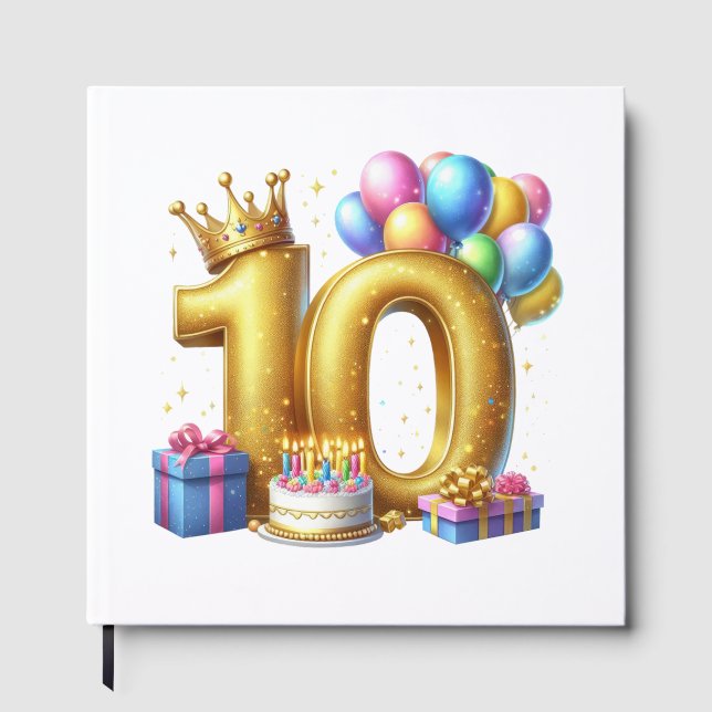 Golden 10th Birthday Guest Book (Front)