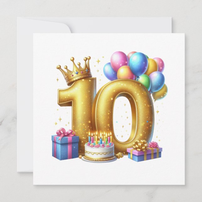 Golden 10th Birthday Invitation (Front)