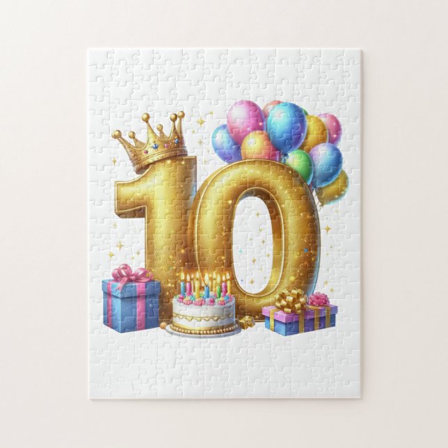 Golden 10th Birthday Jigsaw Puzzle (Vertical)