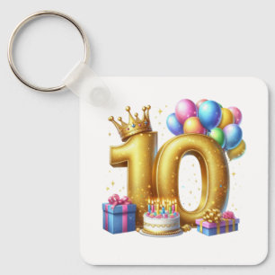 Golden 10th Birthday Key Ring