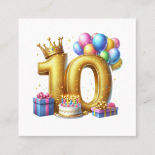 Golden 10th Birthday Square Business Card