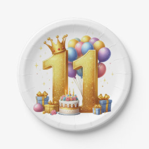 Golden 11th Birthday Paper Plate