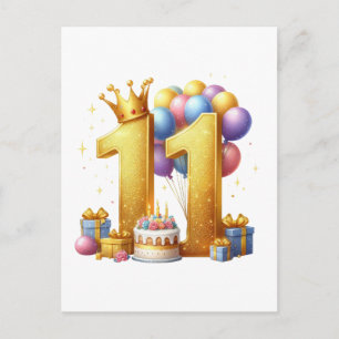 Golden 11th Birthday Postcard