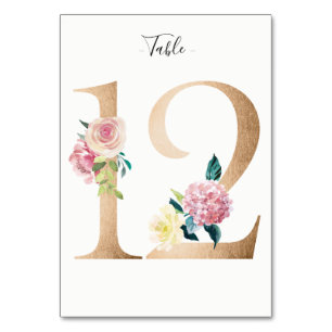Golden 12 Floral Table Number Card