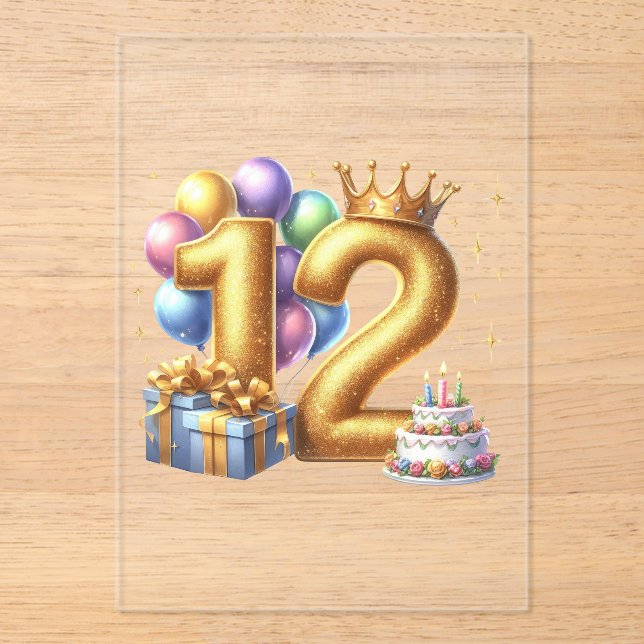 Golden 12th Birthday Acrylic Invitations (Front)