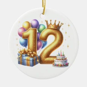 Golden 12th Birthday Ceramic Tree Decoration