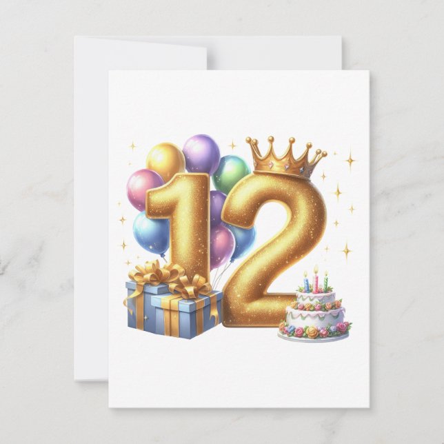 Golden 12th Birthday Invitation (Front)