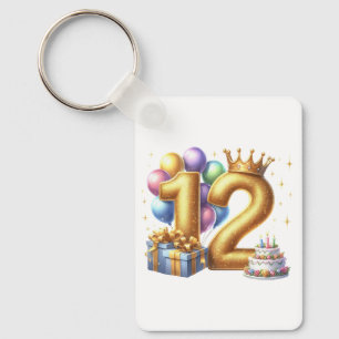 Golden 12th Birthday Key Ring