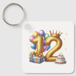 Golden 12th Birthday Key Ring