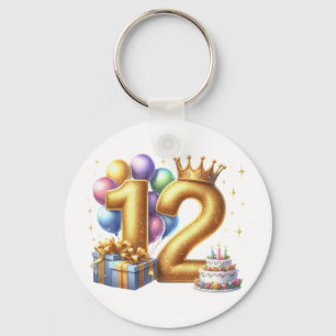 Golden 12th Birthday Key Ring