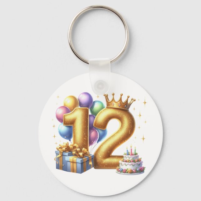 Golden 12th Birthday Key Ring (Front)