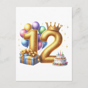 Golden 12th Birthday Postcard