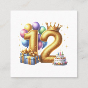 Golden 12th Birthday Square Business Card