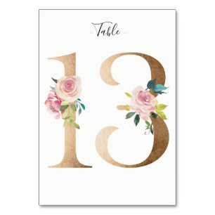 Golden 13 Floral Table Number Card