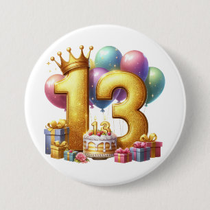 Golden 13th Birthday 7.5 Cm Round Badge