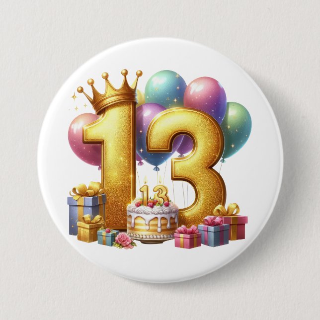 Golden 13th Birthday 7.5 Cm Round Badge (Front)