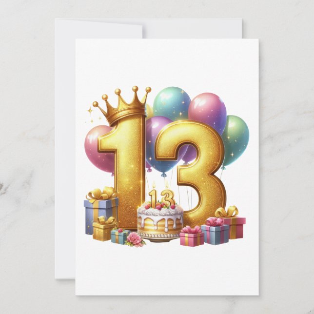 Golden 13th Birthday Announcement (Front)