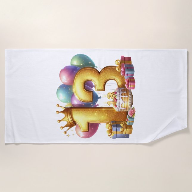 Golden 13th Birthday Beach Towel (Front)