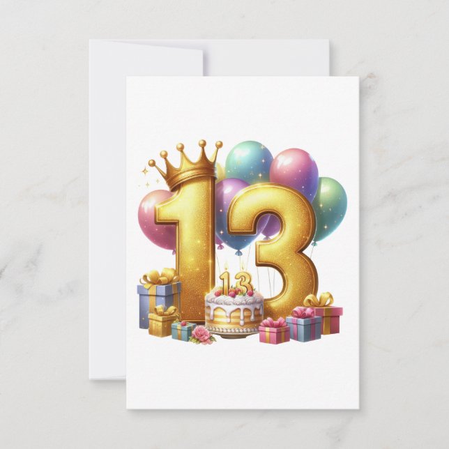 Golden 13th Birthday Card (Front)