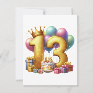 Golden 13th Birthday Card