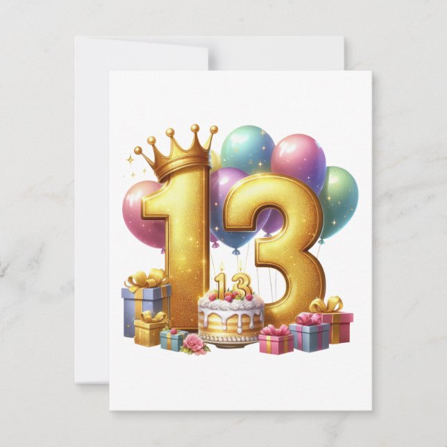 Golden 13th Birthday Card (Front)