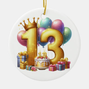 Golden 13th Birthday Ceramic Tree Decoration