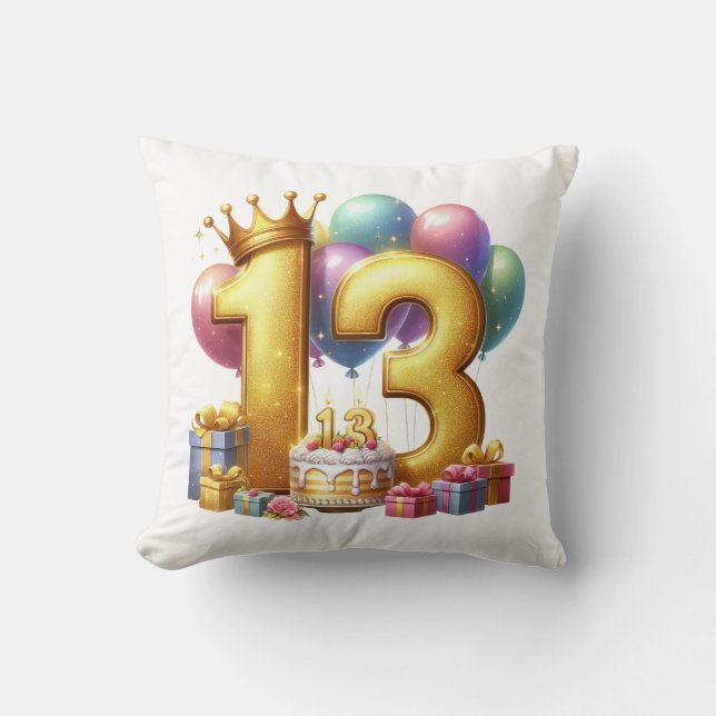 Golden 13th Birthday Cushion (Front)