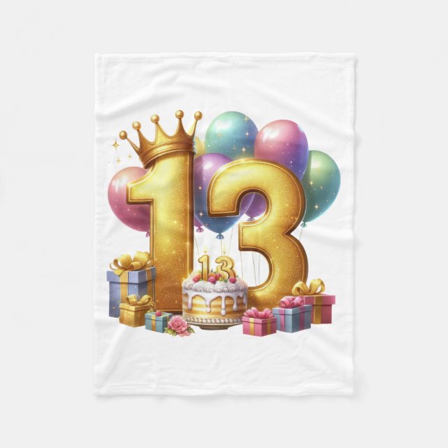 Golden 13th Birthday Fleece Blanket (Front)