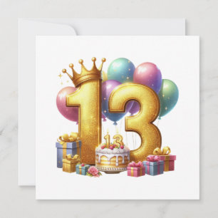 Golden 13th Birthday Invitation