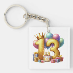 Golden 13th Birthday Key Ring