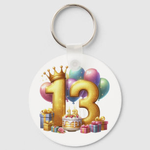 Golden 13th Birthday Key Ring