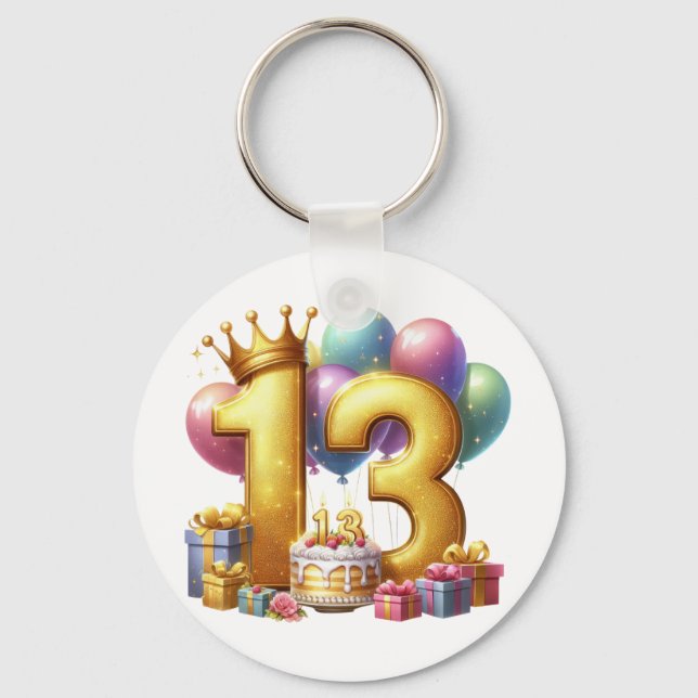 Golden 13th Birthday Key Ring (Front)