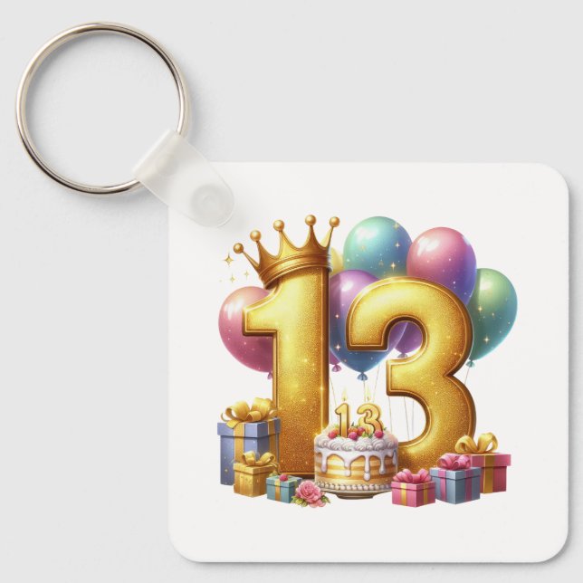 Golden 13th Birthday Key Ring (Front)