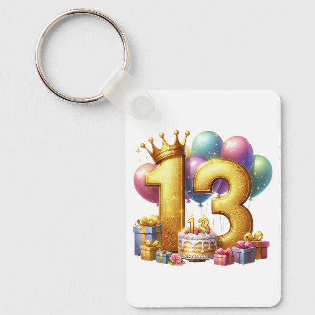 Golden 13th Birthday Key Ring (Front)