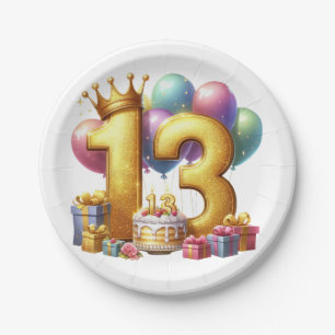 Golden 13th Birthday Paper Plate