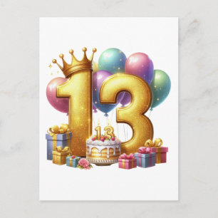 Golden 13th Birthday Postcard