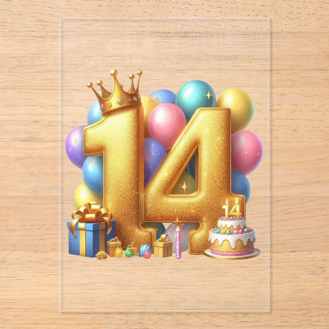 Golden 14th Birthday Acrylic Invitations (Front)
