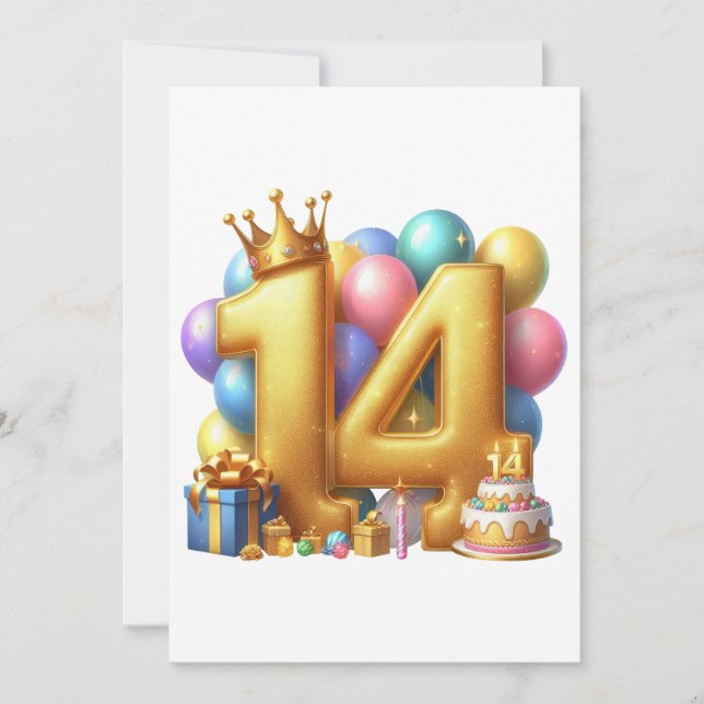 Golden 14th Birthday Announcement (Front)