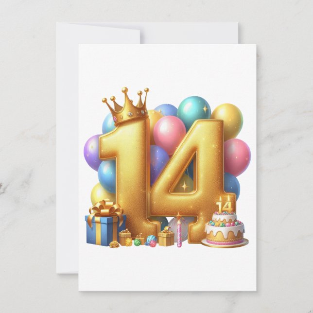 Golden 14th Birthday Card (Front)